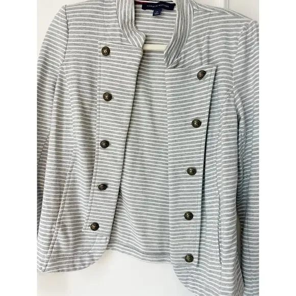 Tommy Hilfiger Striped Gray and White Military Style Blazer Size S - Picture 3 of 7